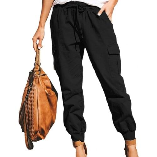 2021 Summer New Womens Solid Color Casual Fashion Overalls Drawstring Multi-pocket Tie Pants pantalones de mujer брюки женские
