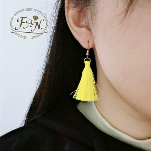 2020-2021 Trend Sales Girl Woman Charming New Stylish Light Vintage Dark Green Yellow Orange Color Tassel Fashion Earrings