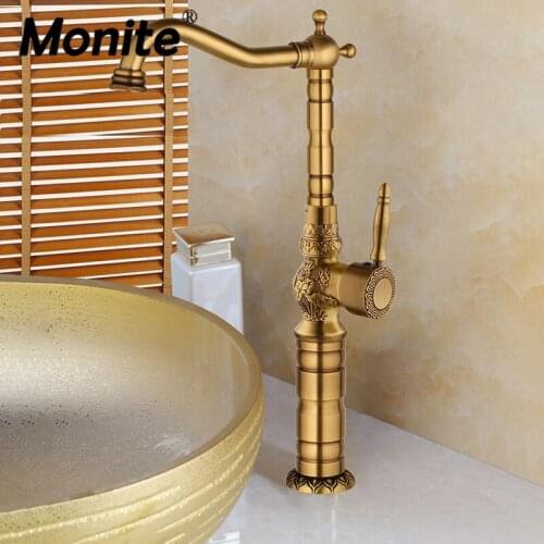 Monite 360 Swivel Kitchen Faucet Antique Brass Mixer Tap Bathroom Basin Mixer Hot & Cold Mixer Tap Counter Top Faucet