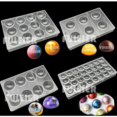 3D Ball Polycarbonate Chocolate Molds Plastic belgian chocolate mould For Bakery Baking Sweets Pastry Bakeware Tools