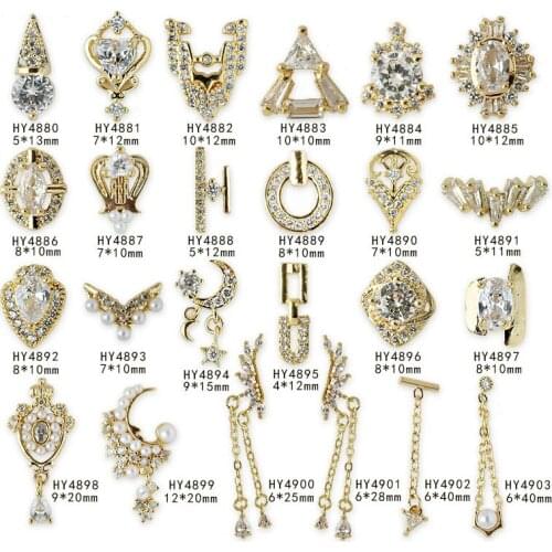 5pcs new Japanese 3D wings nail jewelry zircon chain nail art pearl pendant luxury crystal metal nails Decoration nail Charms