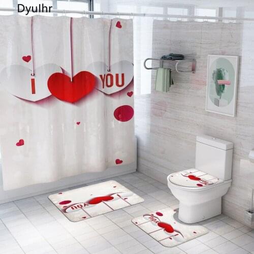 Bathroom Accessories I Love You Printing Polyester Waterproof Shower Curtain Toilet Seat Mat Floor Mat Bathroom Kit DyuIhr