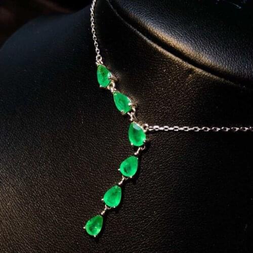Asymmetric style exquisite elegant green emerald natural gemstone necklace for women silver jewelry high end gem size 4x6mm each
