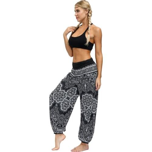 BANGKOK Wide Beach PANTS Harem Boho Hippie Clothes Womens Rayon Print Smocked Waist Waistband Bohemian Oversized Yoga Trousers