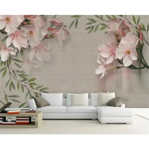 Beibehang Custom murals fashion blue small fresh retro elegant pink floral sofa TV background wall paper mural wallpaper