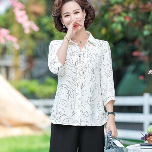 Spring Summer Style Women Chiffon WHite Loose Blouses Shirts Fashion Polo-Ncek Print Casual Tops BlusasMM0201