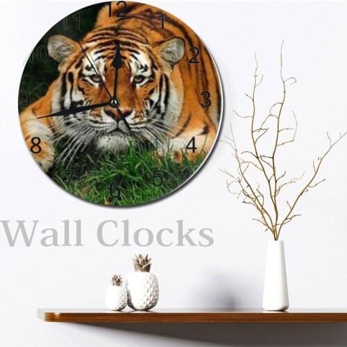 Tiger Animal Big Round Wall Clocks Numeral Digital Dial Mute No Ticking Sound Battery Operated Kitchen Clocks Home Decoration