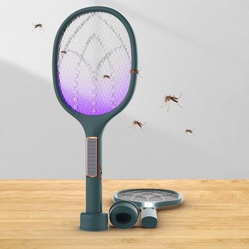 Electric Insect Racket Swatter Zapper USB Rechargeable Solar Powered Mosquito Swatter Kill Fly Bug Zapper Killer Trap