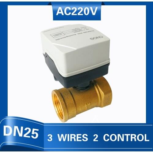 Electric motorized ball valve DN25, 220V electric water valve with 3 wires 2 control, 2 way brass valve used for cold/hot water