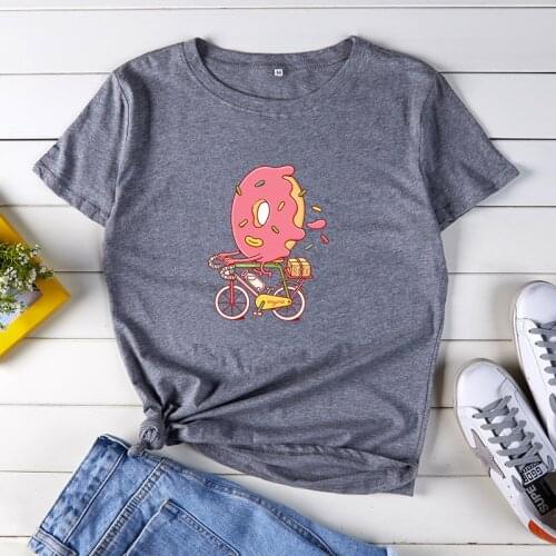 Women T Shirt Summer Cotton 5XL Plus Size Short Sleeve Cartoon Funny Doughnut Bike Print Casual Woman Tshirts Tops Graphic Tees