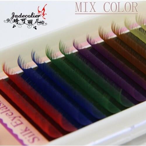 Jadecolier 1 tray mix color(6 colors) individual eyelash extension 12 rows rainbow color beauty makeup eyelash maquiagem cilios