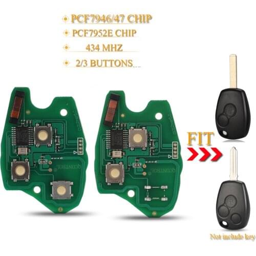 Kutery 10pcs/lot 2/3 Buttons Remote Car Key Circuit Board Fob 434Mhz Pcf7952e 4A Chip For Renault Clio Scenic Kangoo Megane