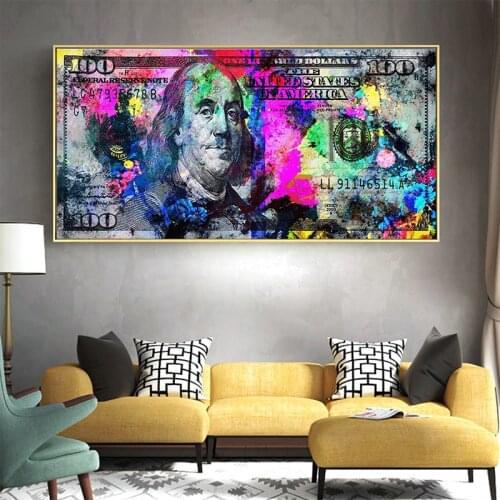 DDHH Wall Art Picture Print 100 Dollar Bill Canvas Painting For Living Room Home Decor No Frame