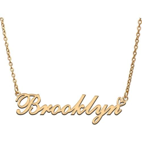 Love Heart Brooklyn Name Necklace for Women Stainless Steel Gold & Silver Nameplate Pendant Femme Mother Child Girls Gift