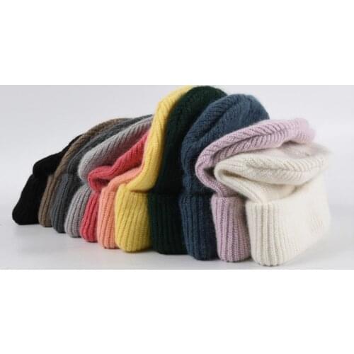 2020 Fashion Warm Rabbit Fur Beanie Girls Solid Bonnet Women Skullcap Beanies Soft Hats Knitted Winter Hat Female Style Material