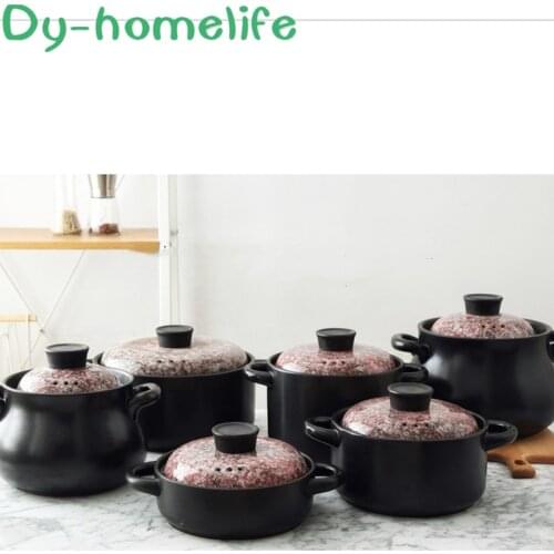 Marbling Ceramic Earthenware Pot Soup POY Household European-Style Stewing Pot High Temperature Resistant Open Flame Stew Pot