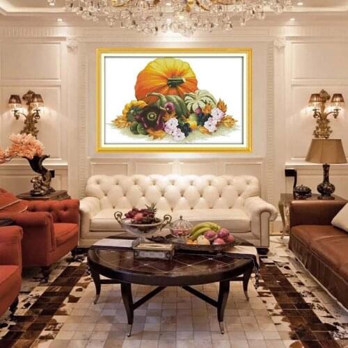 Harvest Pumpkin Cross Stitch Kits Plant Printed patterns canvas Chinese Embroidery Needlework set Big Cross-stitch DIY Painting