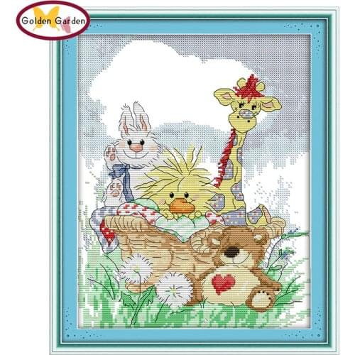 GG The Giraffe&His Friends Animal Pattern Joy Sunday Craft Needlework Cross Stitch Embroidery Kit Cross Stitch for Home Decor