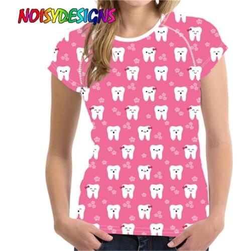 NOISYDESIGNS T Shirt Womens Summer Tops Cute Cartoon Dentist Prints Female T-shirt Casual Short Sleeve Tshirt Dropshipping