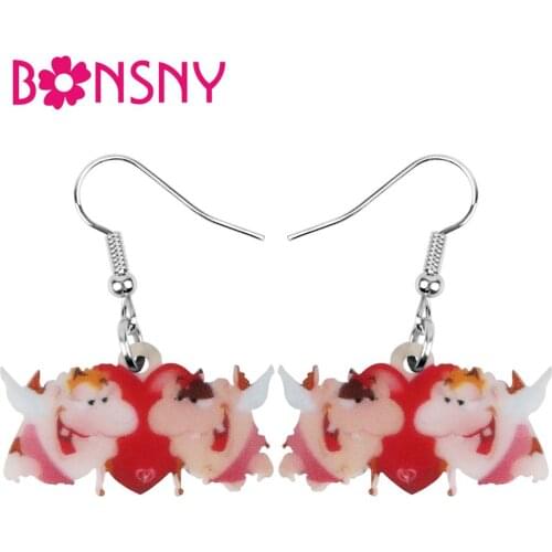 Bonsny Acrylic Valentines Day Cupid Pig Piggy Earrings Drop Dangle Jewelry For Women Girls Teen Kids Charm Party Gift Accessory
