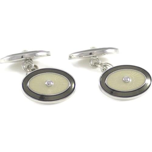 Oval Chain Cuff Links Black Rim With Cream Sunburst Center Cuff links Wedding Cuff Links Birthday Gift Cuff Links