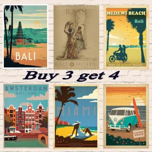 Surf at Indonesia Bali Buddhism Travel coated Paintings poster Vintage ROME / VISIT JAVE TRAVEL Posters Home Decor Picture Gift