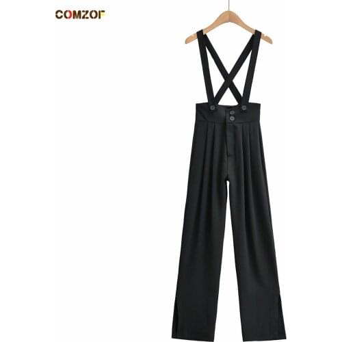Hot Sale Women Black Pants Wide Leg Overalls Loose High Waist Side Split Trousers 2021 Summer Thin Pantalones De Mujer