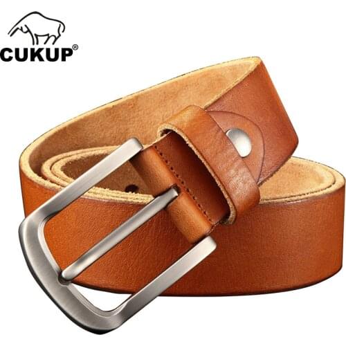 CUKUP 2021 New Design Top Quality Solid Cow Genuine Leather Belt Fashion Male Casual Styles Jeans Belts for Men 38mm Wide NCK994