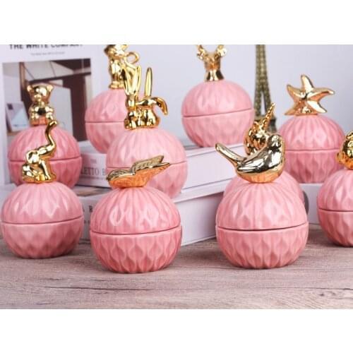 Pink Cute Animals ceramic jewelry boxes Wedding Ring Trinket Box with Crystal Holder Earring Jewelry Storage Box Gift Crafts