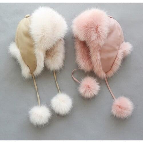 Girls Hat Children Warm Hat Boy Winter Hat 2020 Winter Hat Faux Fox Fur Family Fur Hat ACC for 2 To 12 Years and Adult,#5705