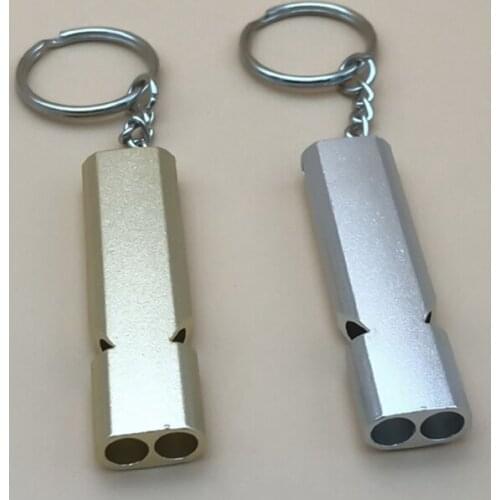 1Pc Outdoor Survival Whistle High Decibel Double Pipe Aluminium Alloy Cheerleading Emergency Whistle With Keychain