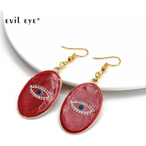 EVIL EYE Red Turkish Evil Eye Drop Earrings Gold Color Alloy Long Dangle Charm Earrings Fashion Jewelry For Women Girls BE184