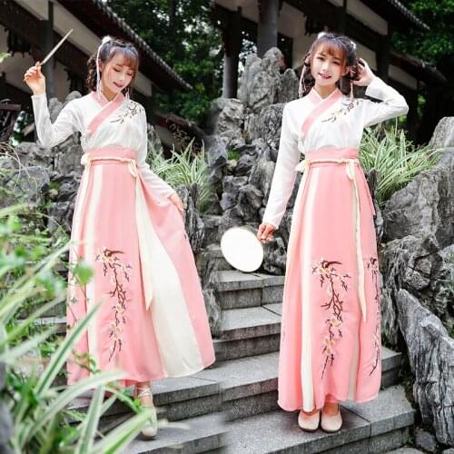 Women Chinese Folk Dance Costume Ancient Chinese Hanfu Clothing Lady Nationality Outfit Tang Dynasty Cosplay Outfit Stage Dress