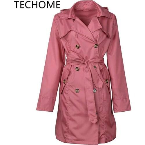 TECHOME Womens Hooded Rain Jacket Waterproof Long Coat Windbreaker Raincoat Outdoor Hiking Lightweight Overcoat