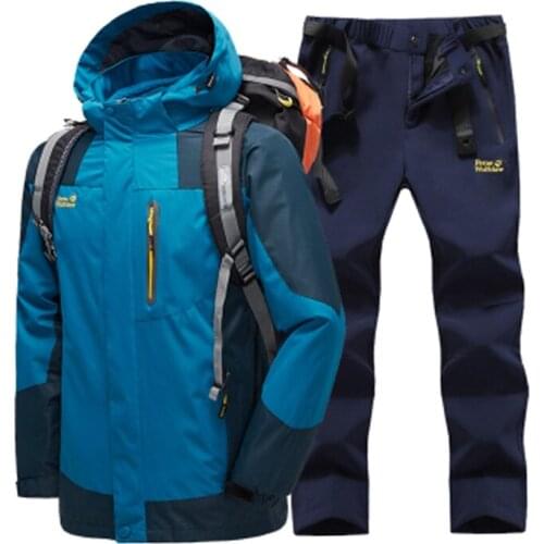 Winter ski suit mens Fleece liner Parka Outdoor jacket & Hiking Pants Thermal raincoat Windproof waterproof mountaineering suit