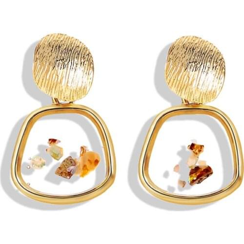 Golden Irregular Geometric Drop Earrings For Women Curved Surface Metal/Shell Earrings Transparent Fashion Jewelry 2455