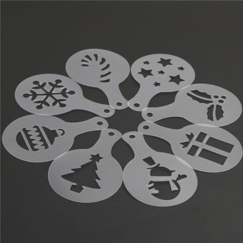 1/8Pcs Cake Cookie Stencil Coffee Latte Cappuccino Barista Art Stencils Cake Duster Templates Coffee Tools Accessories