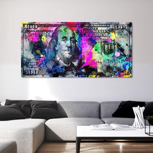 100 Dollars Bill Graffiti Abstract Canvas Paintings Wall Art Pictures Poster and Prints for Living Room Home Decoration