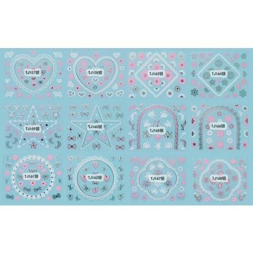 12 SHEETS / LOT GOLDEN & SILVERY INAID 3D METALLIC NAIL DECAL SELF ADHESIVE STICKER MOON LACE SWEET HEART TJ157-168