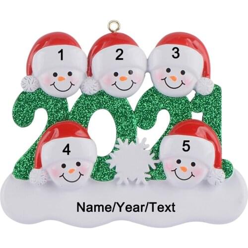 2021 Resin Personalized Snowman Family of 5 Christmas Tree Ornament Custom Gift for Mom, Dad, Kid, Grandma, Grandpa,Friends