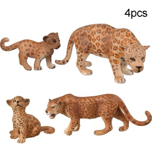 4Pcs Simulation Wild Life Animal Leopard Family Model Desktop Ornament Kids Toy gift for children New