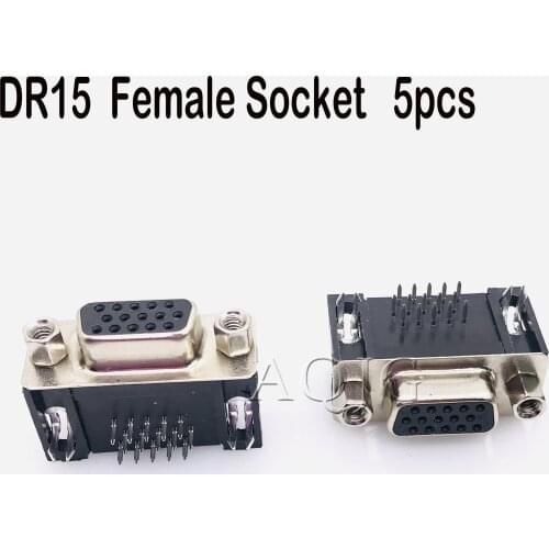5PCS/LOT DB15 DR15 3Rows Blue Parallel Port 15 Pin D Sub Female 15 Way PCB 90 Degree Connector DB15 Socket Plug VGA Adapter