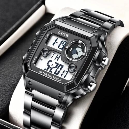 2021 LIGE New Fashion Electronic Watch Men Sport Waterproof Date Alarm Wristwatch Mens Watches Top Brand Luxury Chronograph+Box