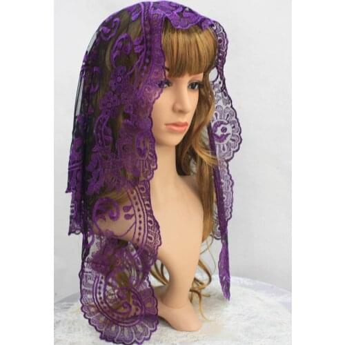 Purple Church Catholic Veils Religious Head Coverings Mantilla Lace Latin Mass Scarf