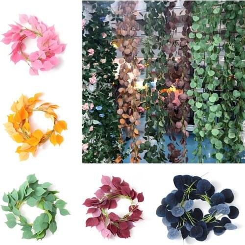 Artificial Green Eucalyptus Garland Leaves Vine Fake Foliage Vines Rattan Artificial Plants Wedding Ivy Wreath Decor Leaves Garl