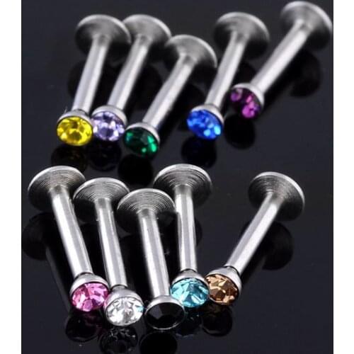 JOVIVI 10pcs Steel CZ Crystal Gem Labret Monroe Lip Ring Stud Internal Thread Piercing Mixed Color Crystal Lip Piercing Jewelry