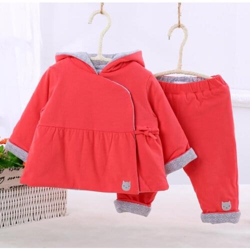 Baby 2pc set boys girls clothes top & pants kids clothes double layers wear warm clothes hooded coat and pants children clothing