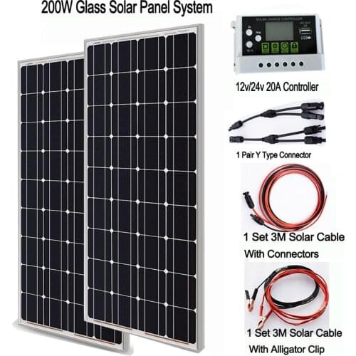 Aluminum Frame Solar Panel Kit Complete 100W 200W Photovoltaic Panels Cell For 12V 24V Battery Home Car Boat Yacht