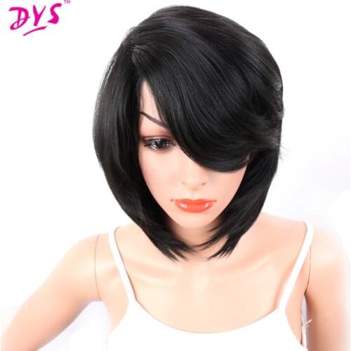 Deyngs Short Bob Synthetic Wigs With Bangs For Black African American Women Pixie Cut Natural Hair Wigs Haircuts Kanekalon Hair