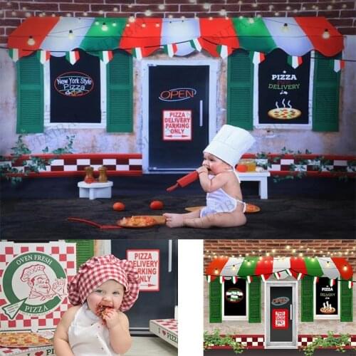 Tiny Tots Pizza Party Backdrops Red Green Plaid Photography Background for Photo Studio Dining Table Decoration Photocall